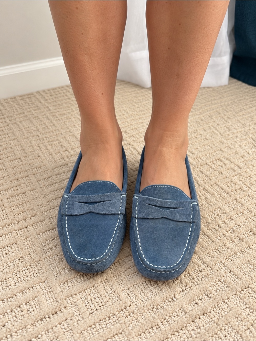 Faconnable Blue Suede Penny Loafers